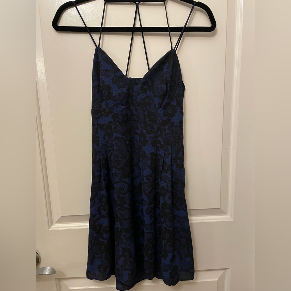 Express Navy Floral Skater Dress